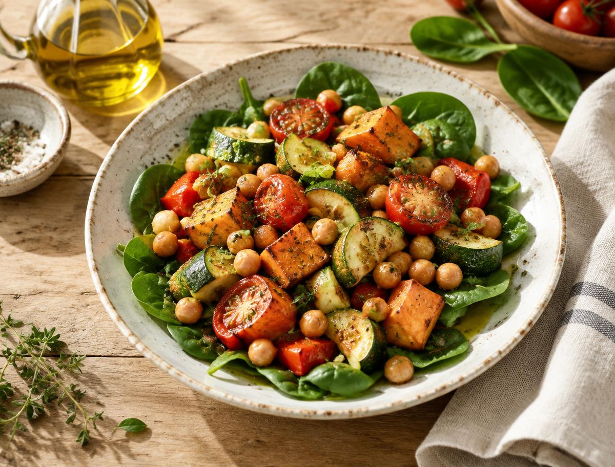 Un plato de garbanzos y verduras